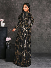 Plus Long Sleeve Sequin A-line Dress